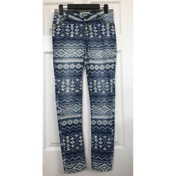 Hot Kiss Denim - Hot Kiss Skinny Lily Blue White Aztec Pattern Jeans Size 1 Good Worn Condition